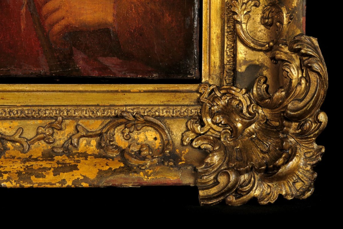 étonnant Et Ancien Portrait XVIIIeme, Peinture à l'Huile d'Un Bouffon-photo-2
