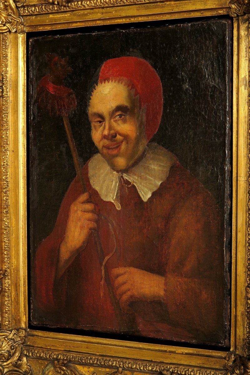 Amazing And Old 18th Century Portrait, Oil Painting Of A Jester / Oddities-photo-4