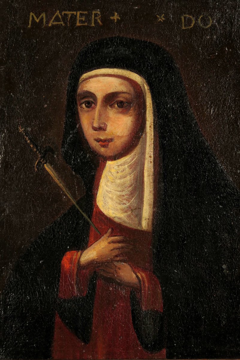 Ancien Portrait, Peinture à l'Huile De La Mater Dolorosa, Travail Du XVIIIeme Siècle-photo-3