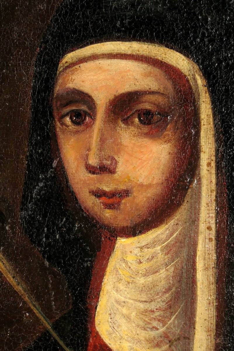 Ancien Portrait, Peinture à l'Huile De La Mater Dolorosa, Travail Du XVIIIeme Siècle-photo-5