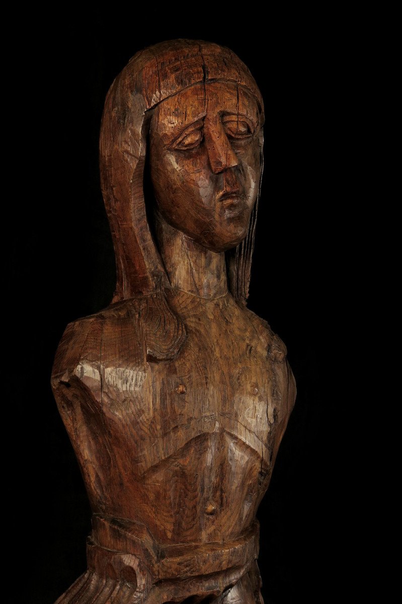 Imposante Et Ancien Sculpture De Christ, Art Populaire Réalisée En Chêne Ou Châtaigner-photo-2