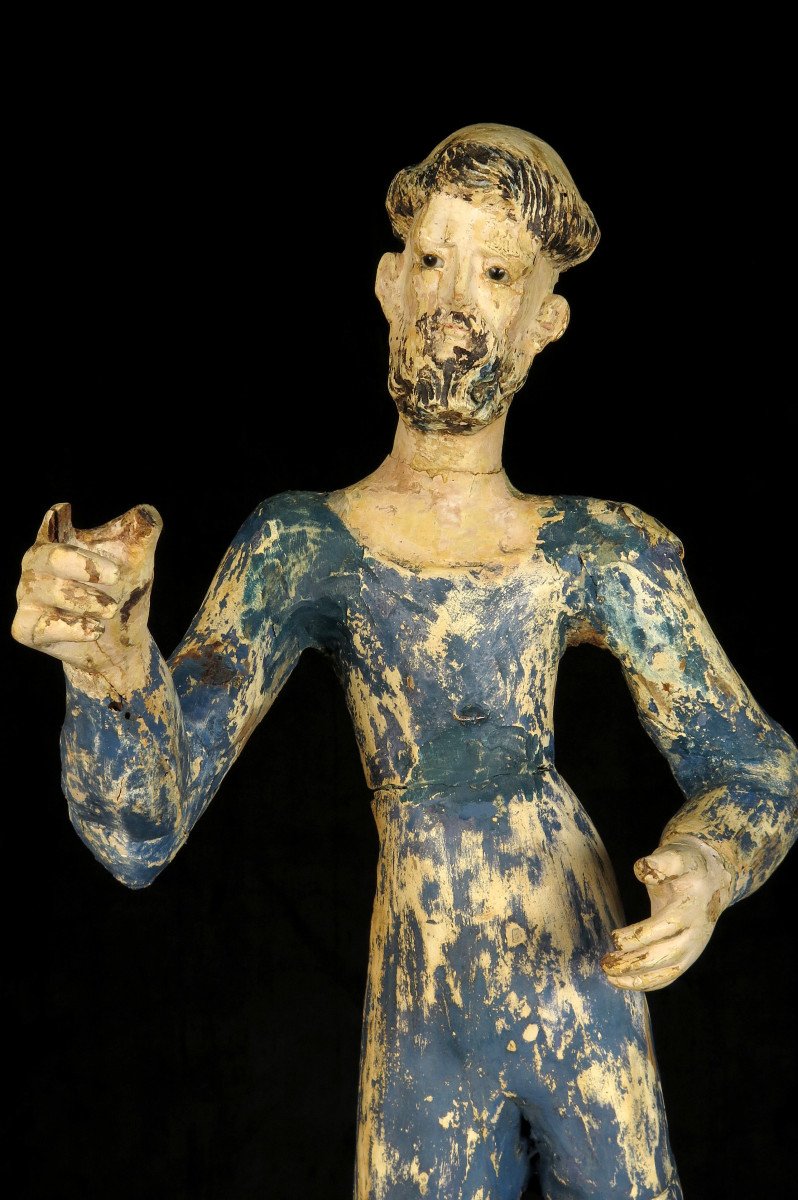 étonnant Et Ancien Vestige De Sculpture En Bois, Saint François Vers 1880.-photo-4