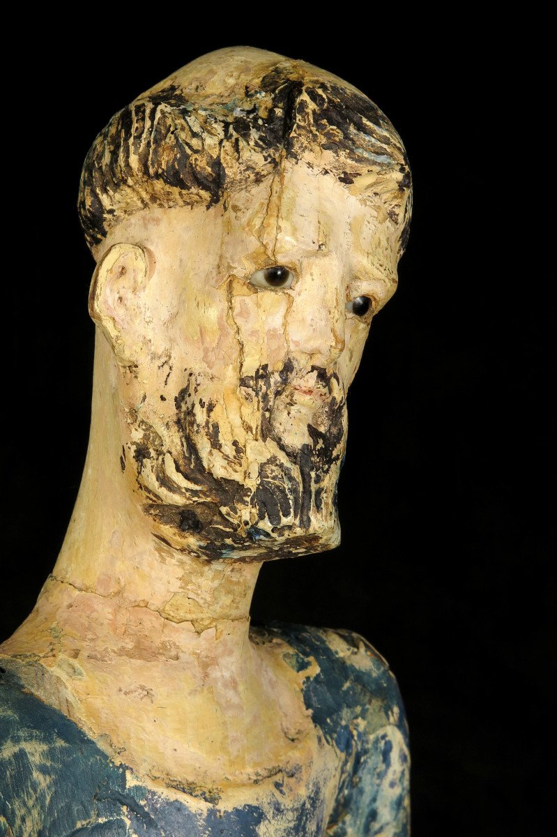 étonnant Et Ancien Vestige De Sculpture En Bois, Saint François Vers 1880.-photo-3