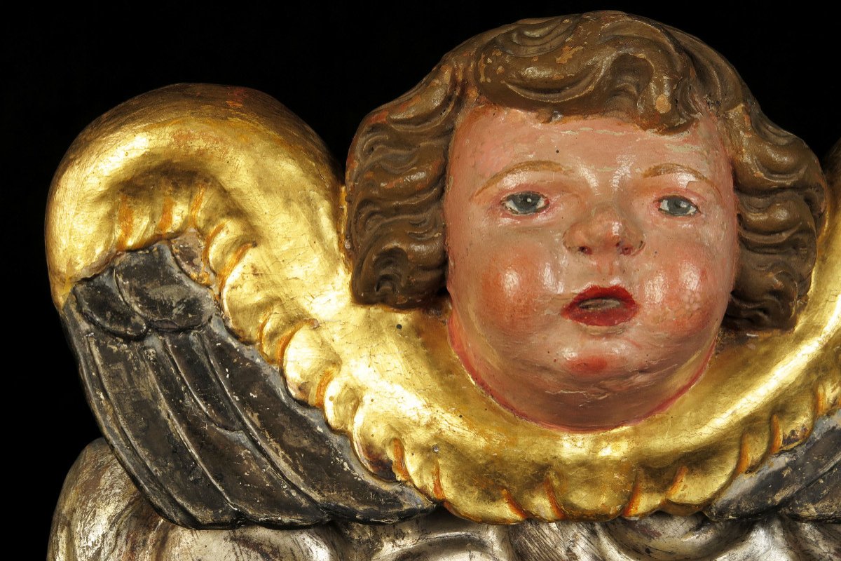 Old Wood Carving, Cherub Or Putto. Late Nineteenth Century Work-photo-4