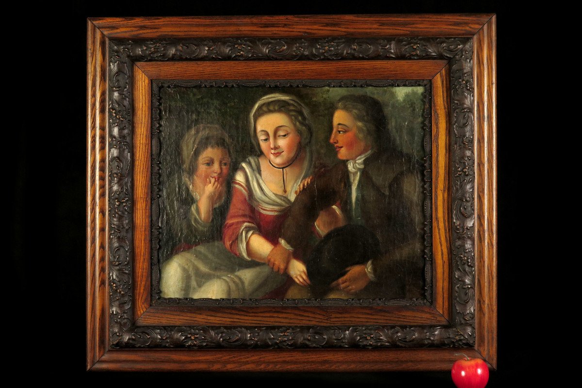 Rare Et Ancienne Peinture à l'Huile, Scène érotique Vers 1800 / Cabinet De Curiosités-photo-8