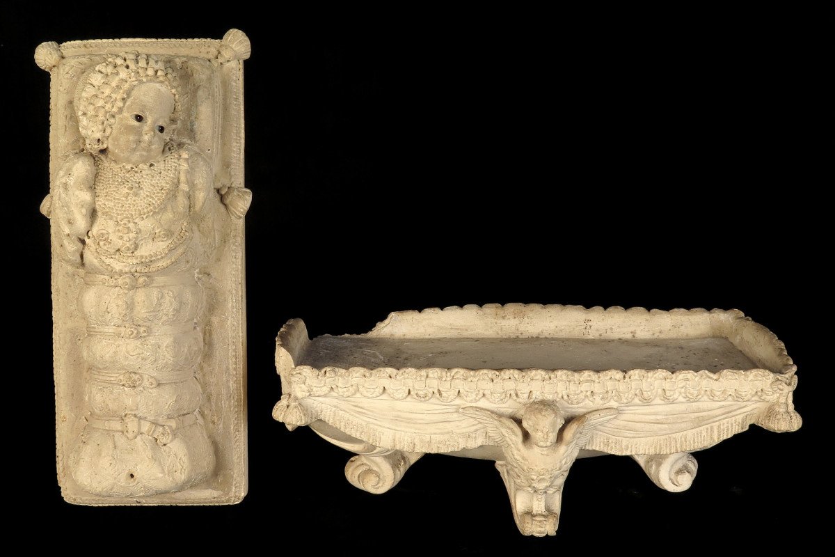 étonnante Et Ancienne Sculpture En Plâtre, Reproduction De La Santissima Bambina Vers 1880.-photo-4