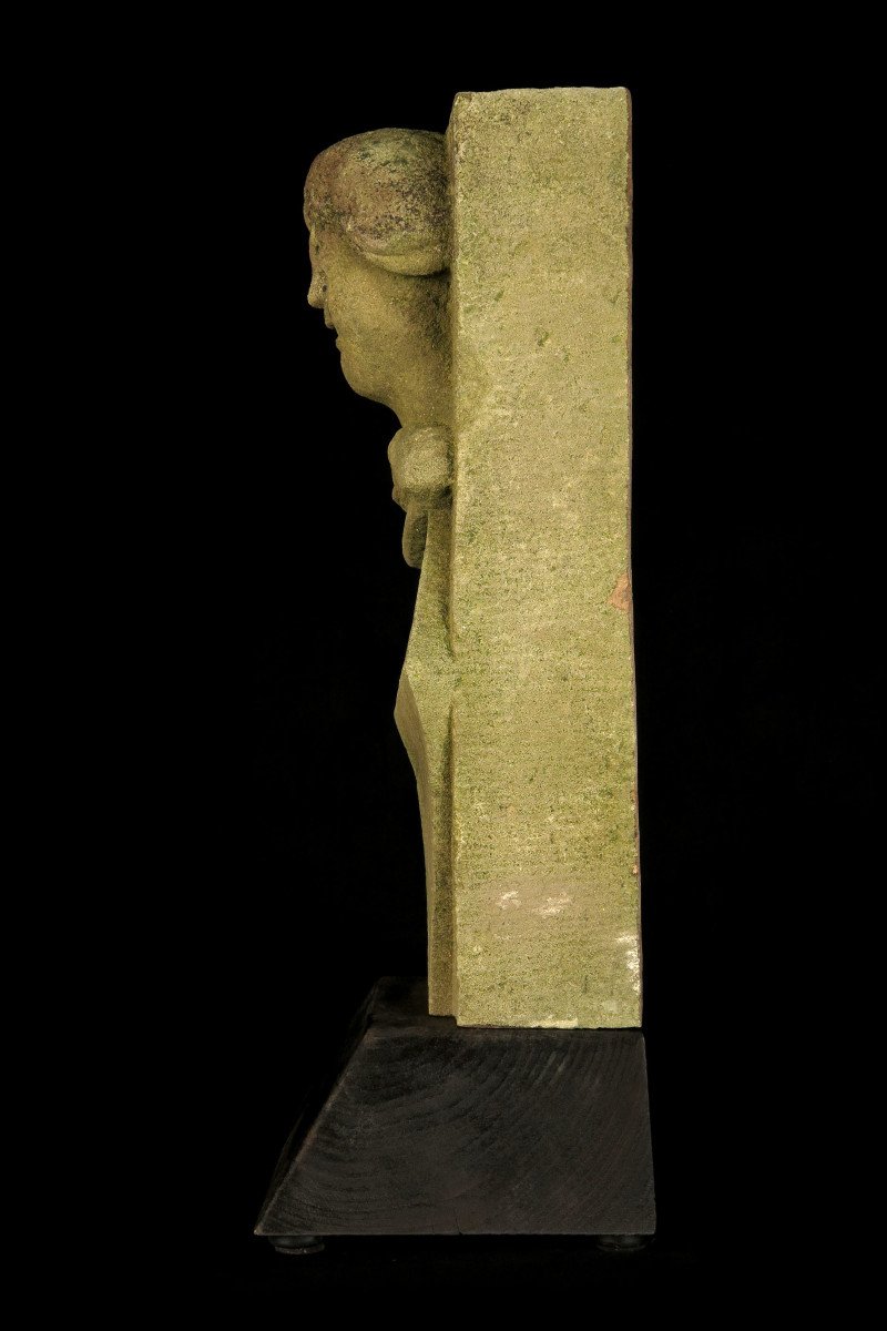 Rare Et Ancienne Pierre Tombale Sculpture En Grès, Vers 1880. Art Populaire Alsace-photo-3