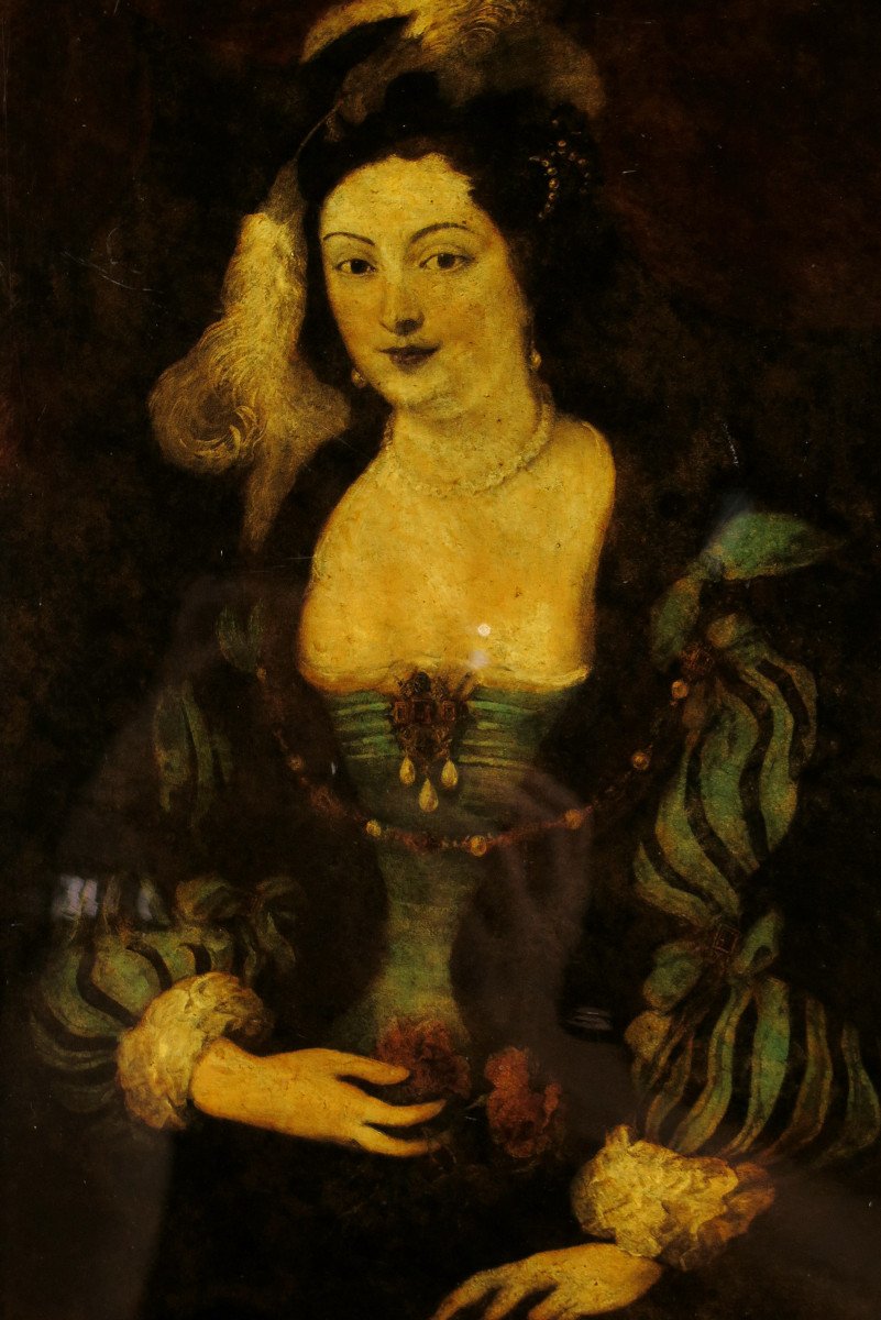Merveilleux Et Ancien Fixé, Peinture Sous Verre C.1850 / Portrait d'Une Charmante Jeune Femme-photo-2