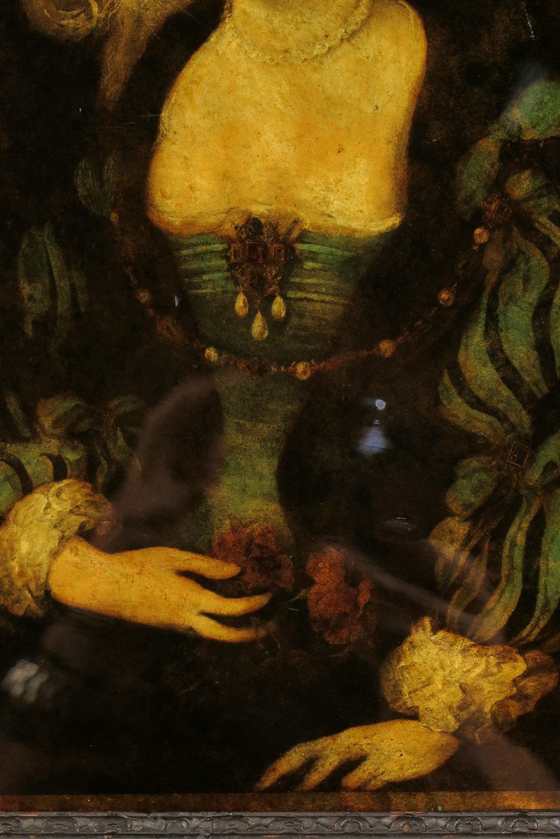 Merveilleux Et Ancien Fixé, Peinture Sous Verre C.1850 / Portrait d'Une Charmante Jeune Femme-photo-4