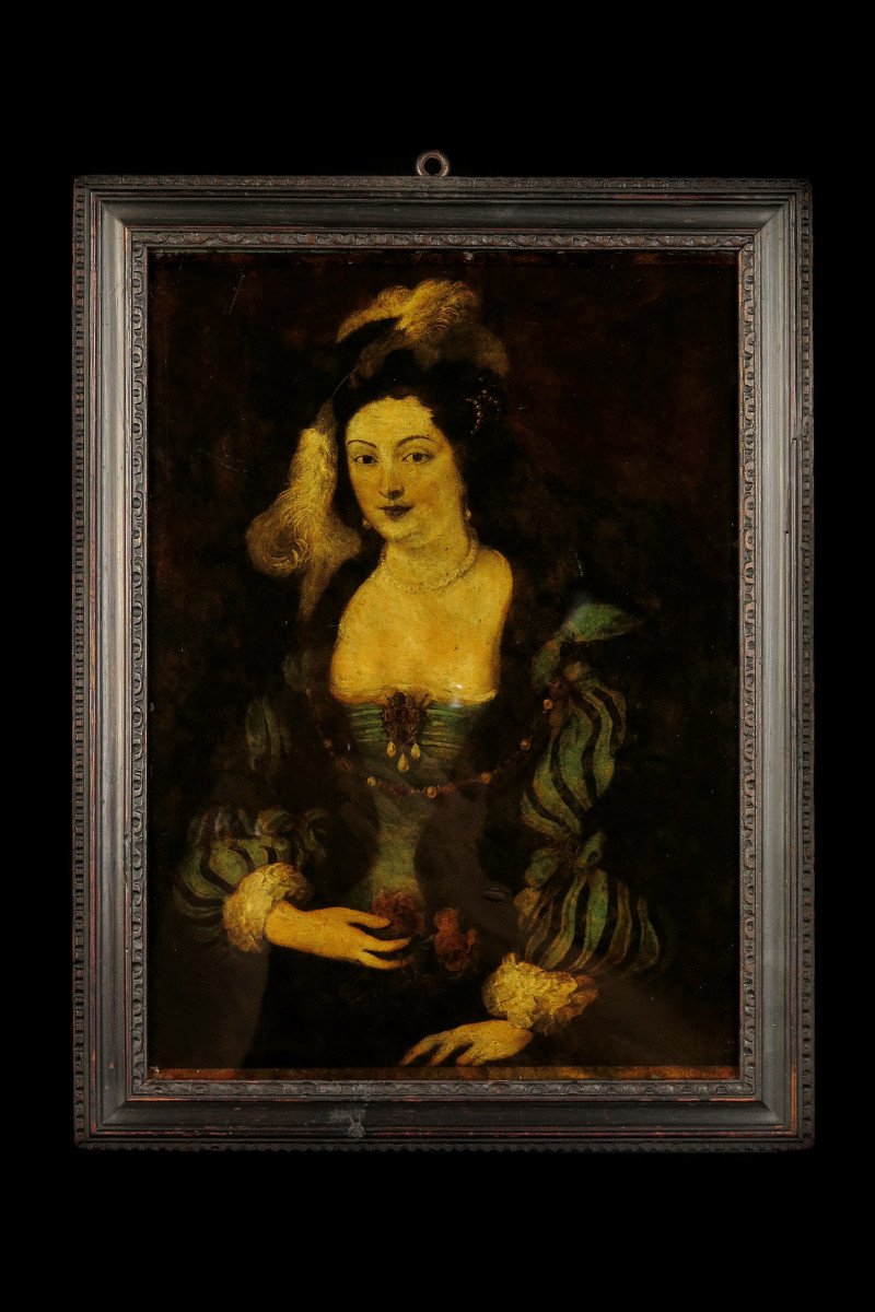 Merveilleux Et Ancien Fixé, Peinture Sous Verre C.1850 / Portrait d'Une Charmante Jeune Femme