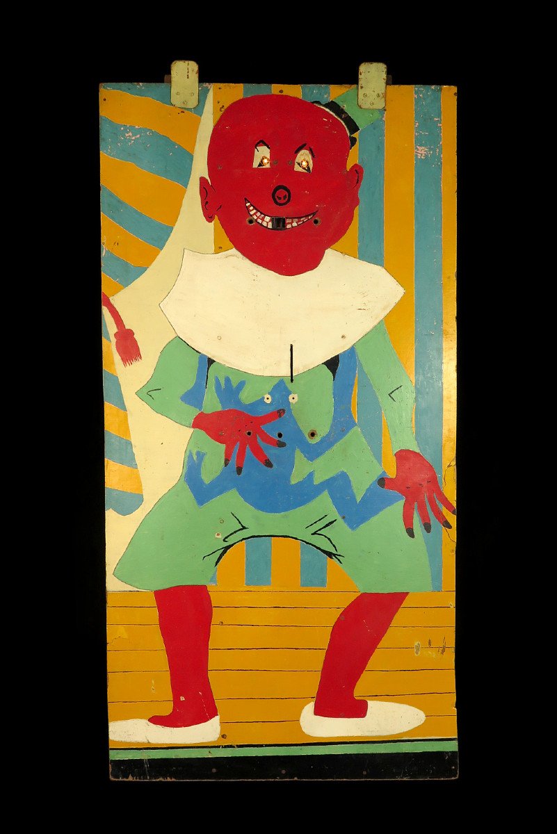 étonnante Suite De Trois Panneaux Anciens, Peinture à l'Huile Art Populaire Forain Vers 1930.-photo-2
