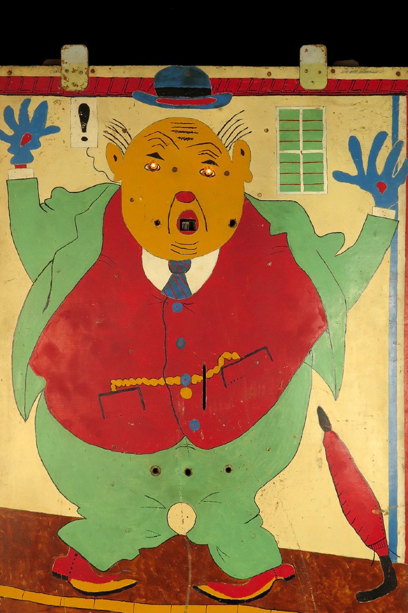 étonnante Suite De Trois Panneaux Anciens, Peinture à l'Huile Art Populaire Forain Vers 1930.-photo-2