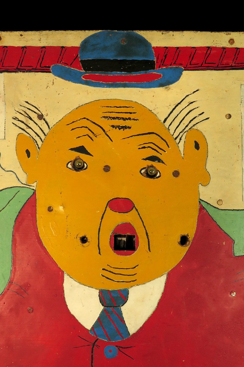étonnante Suite De Trois Panneaux Anciens, Peinture à l'Huile Art Populaire Forain Vers 1930.-photo-3