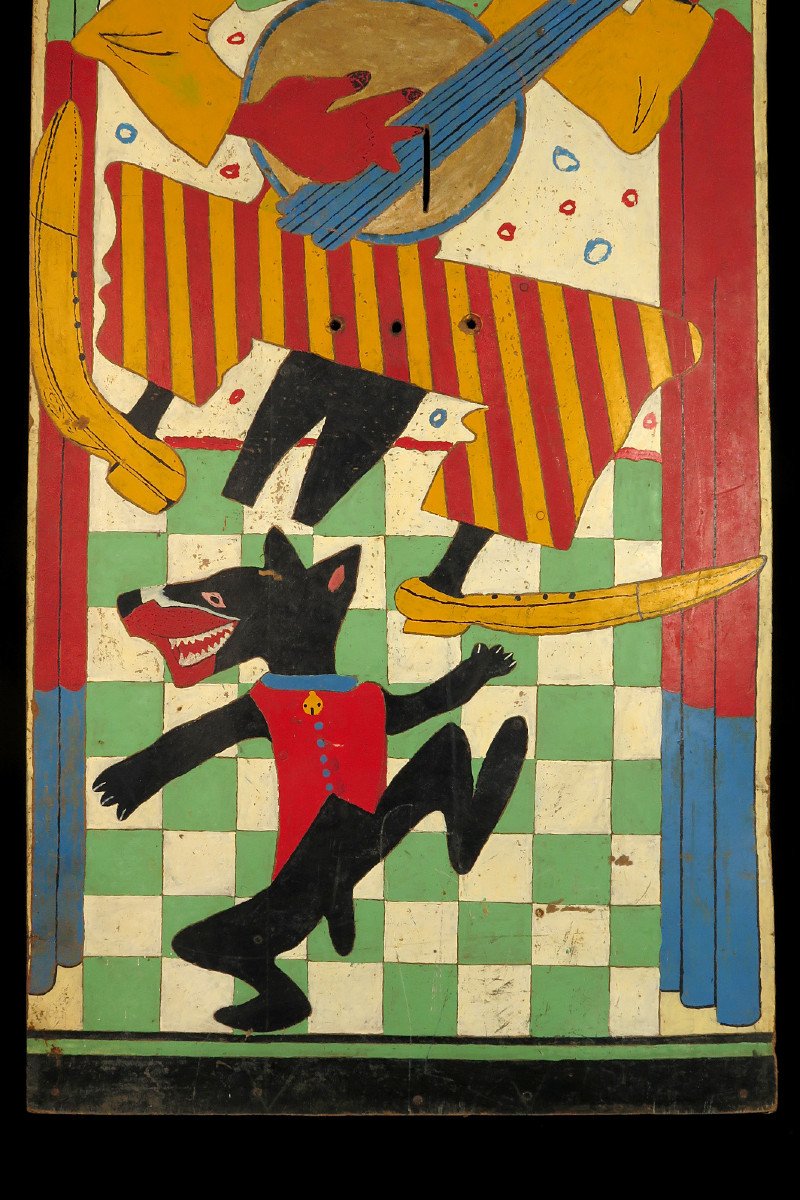 étonnante Suite De Trois Panneaux Anciens, Peinture à l'Huile Art Populaire Forain Vers 1930.-photo-7