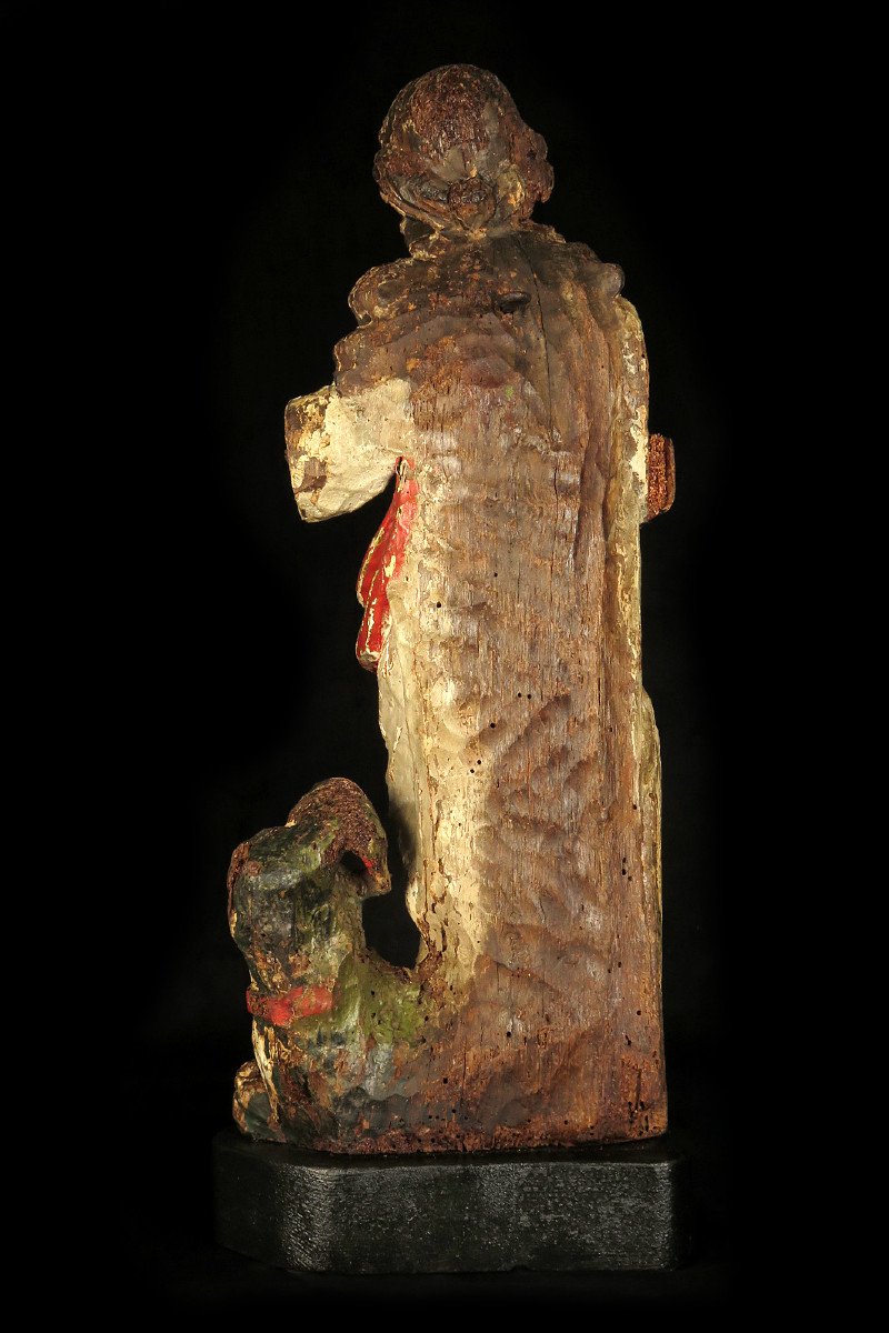 Merveilleux Et Ancien Vestige De Sculpture En Bois, Sainte Marguerite Issant Du Dragon XVIIIeme-photo-4