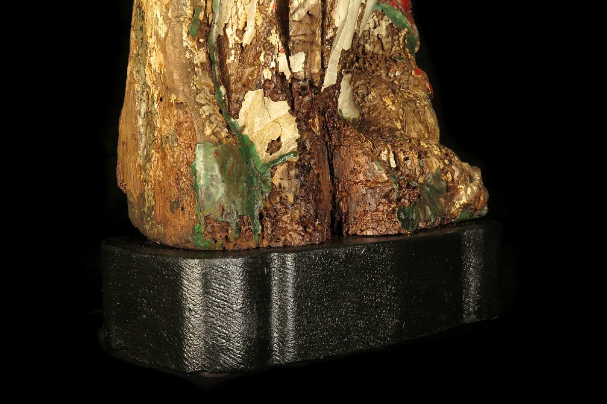 Merveilleux Et Ancien Vestige De Sculpture En Bois, Sainte Marguerite Issant Du Dragon XVIIIeme-photo-7