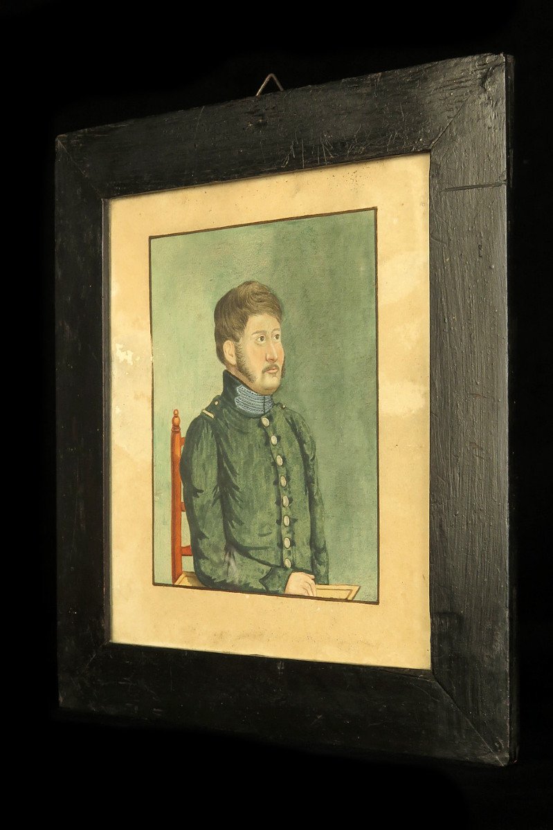 Astonishing And Old Pair Of Portraits, Watercolors Circa 1800 / Military Man And Woman-photo-2
