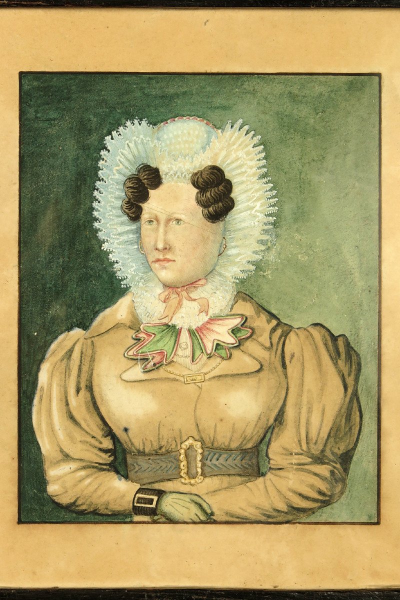 Astonishing And Old Pair Of Portraits, Watercolors Circa 1800 / Military Man And Woman-photo-5