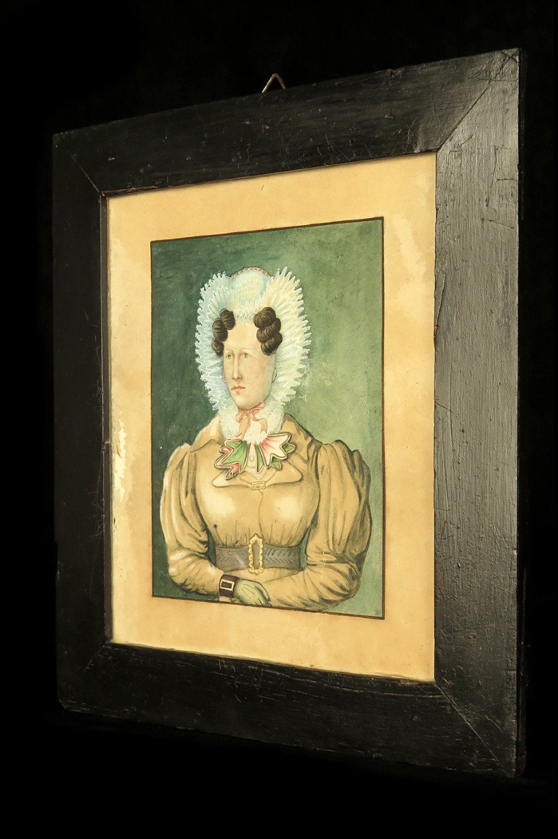 Astonishing And Old Pair Of Portraits, Watercolors Circa 1800 / Military Man And Woman-photo-7