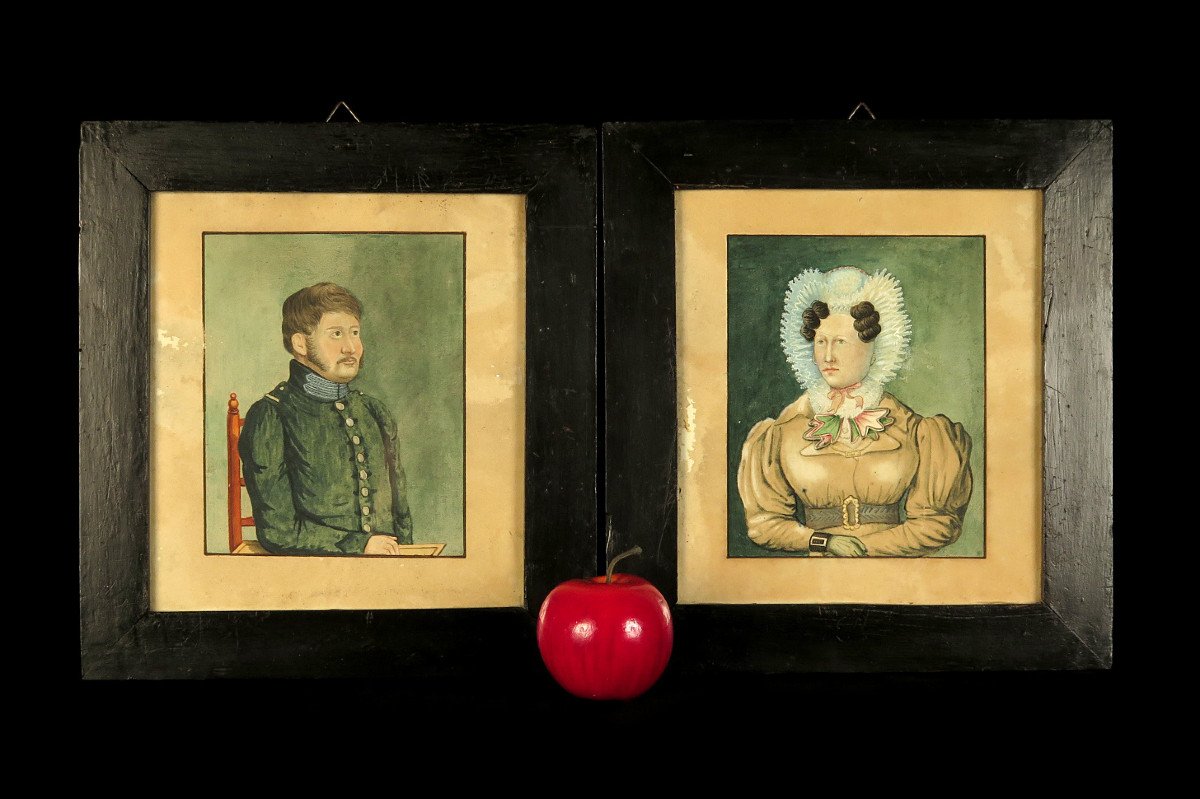 Astonishing And Old Pair Of Portraits, Watercolors Circa 1800 / Military Man And Woman
