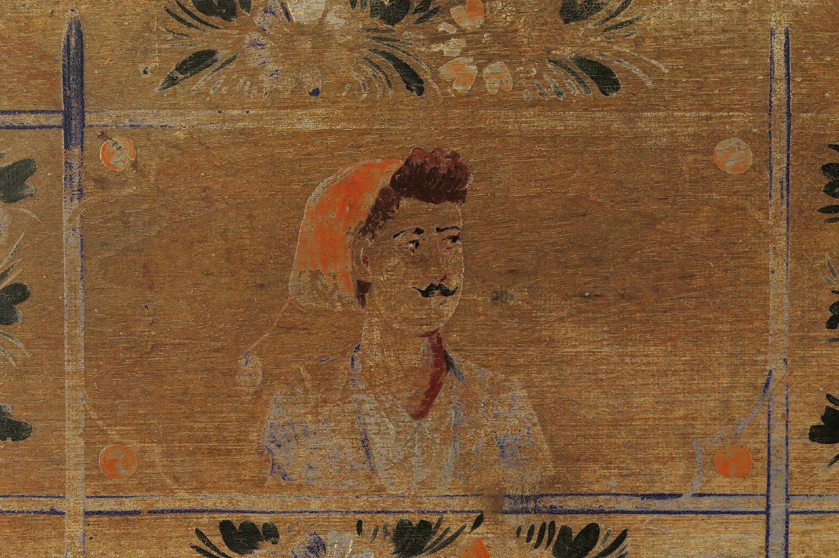 Ancien Panneau De Charrette Sicilienne, Art Populaire Vers 1800 / Portrait Peinture-photo-3