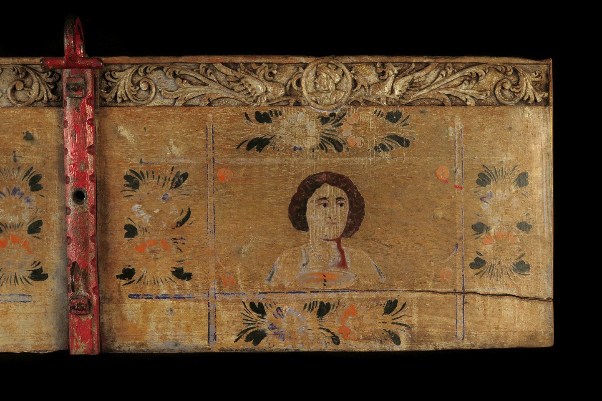 Ancien Panneau De Charrette Sicilienne, Art Populaire Vers 1800 / Portrait Peinture-photo-2