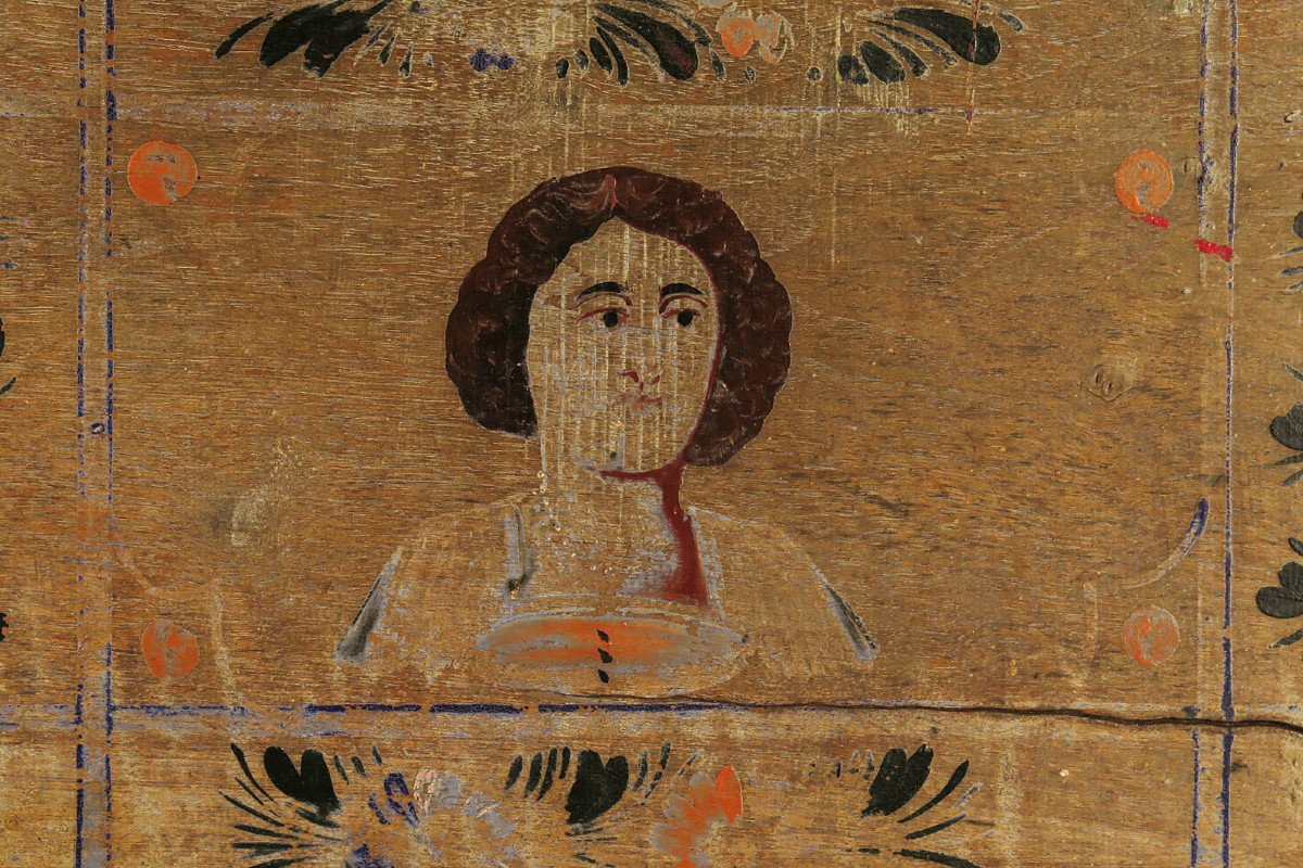 Ancien Panneau De Charrette Sicilienne, Art Populaire Vers 1800 / Portrait Peinture-photo-3