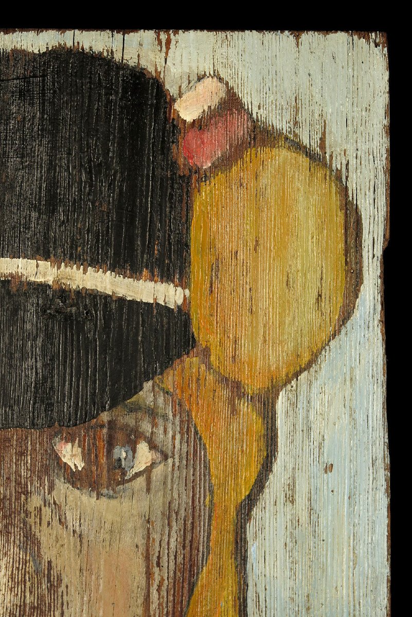 Astonishing Painted Wooden Panel, Folk Art Circa 1920 / Fairground Art Portrait Painting-photo-2