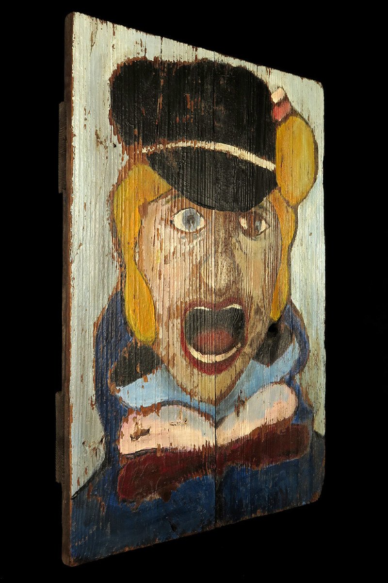 Astonishing Painted Wooden Panel, Folk Art Circa 1920 / Fairground Art Portrait Painting-photo-6
