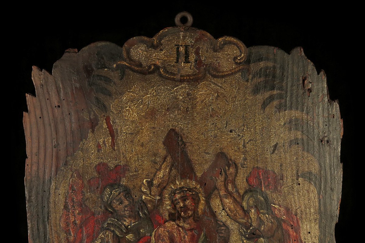 Rare And Ancient Element Of Stations Of The Cross, Oil Painting On Panel XVII-xviii Century-photo-3