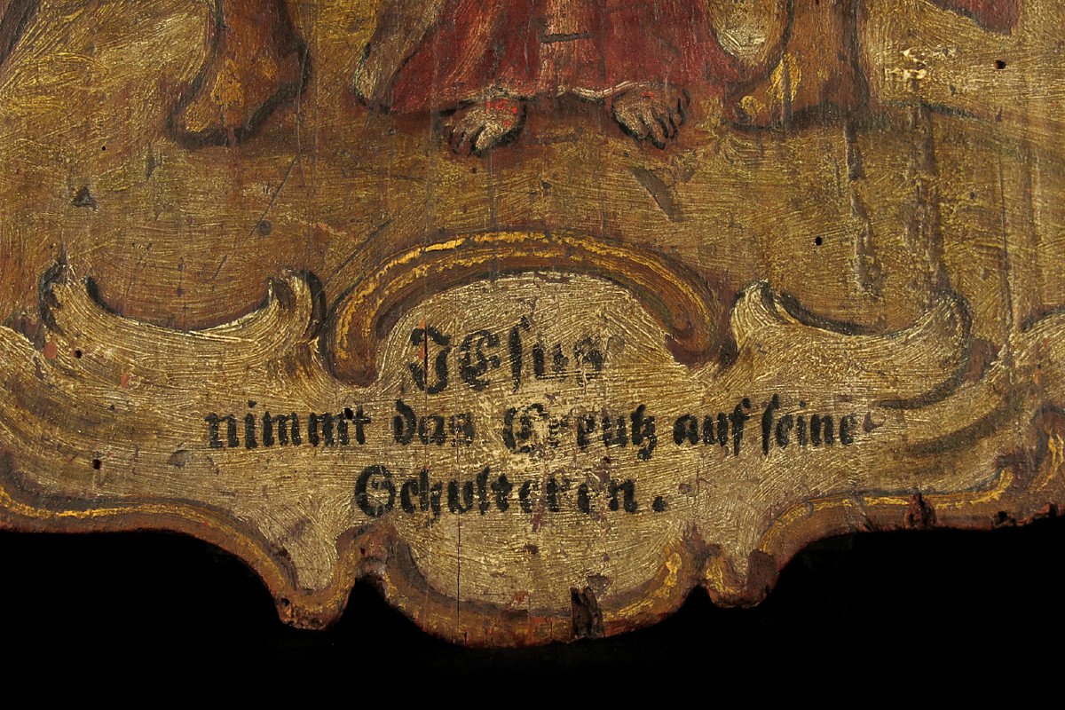 Rare Et Ancien élément De Chemin De Croix, Peinture à l'Huile Sur Panneau XVII-xviiieme Siècle-photo-2