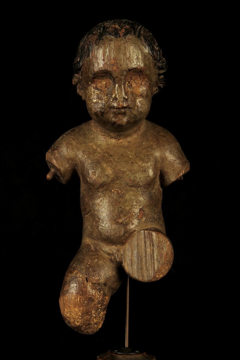 Ancient Christ Child In Polychrome Carved Wood, Circa 1700 / 17th 18th Century Sculpture-photo-2