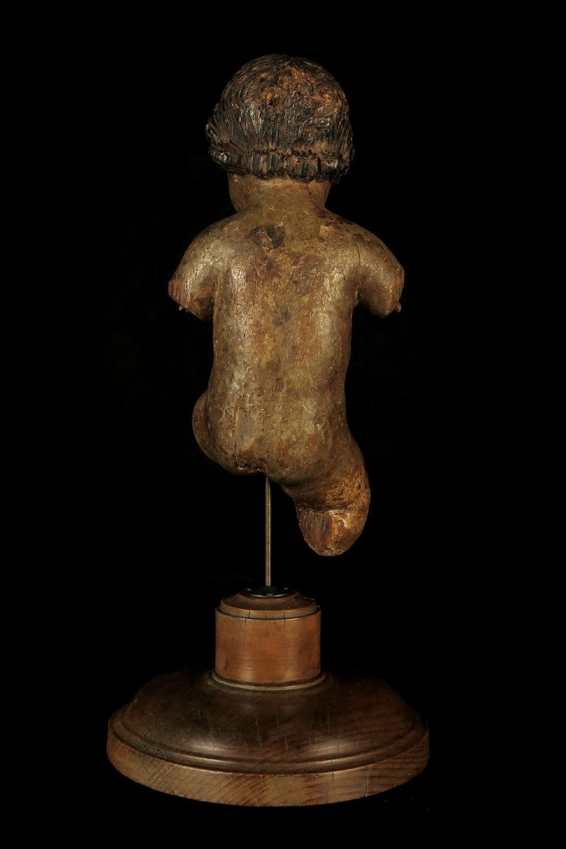 Ancient Christ Child In Polychrome Carved Wood, Circa 1700 / 17th 18th Century Sculpture-photo-4