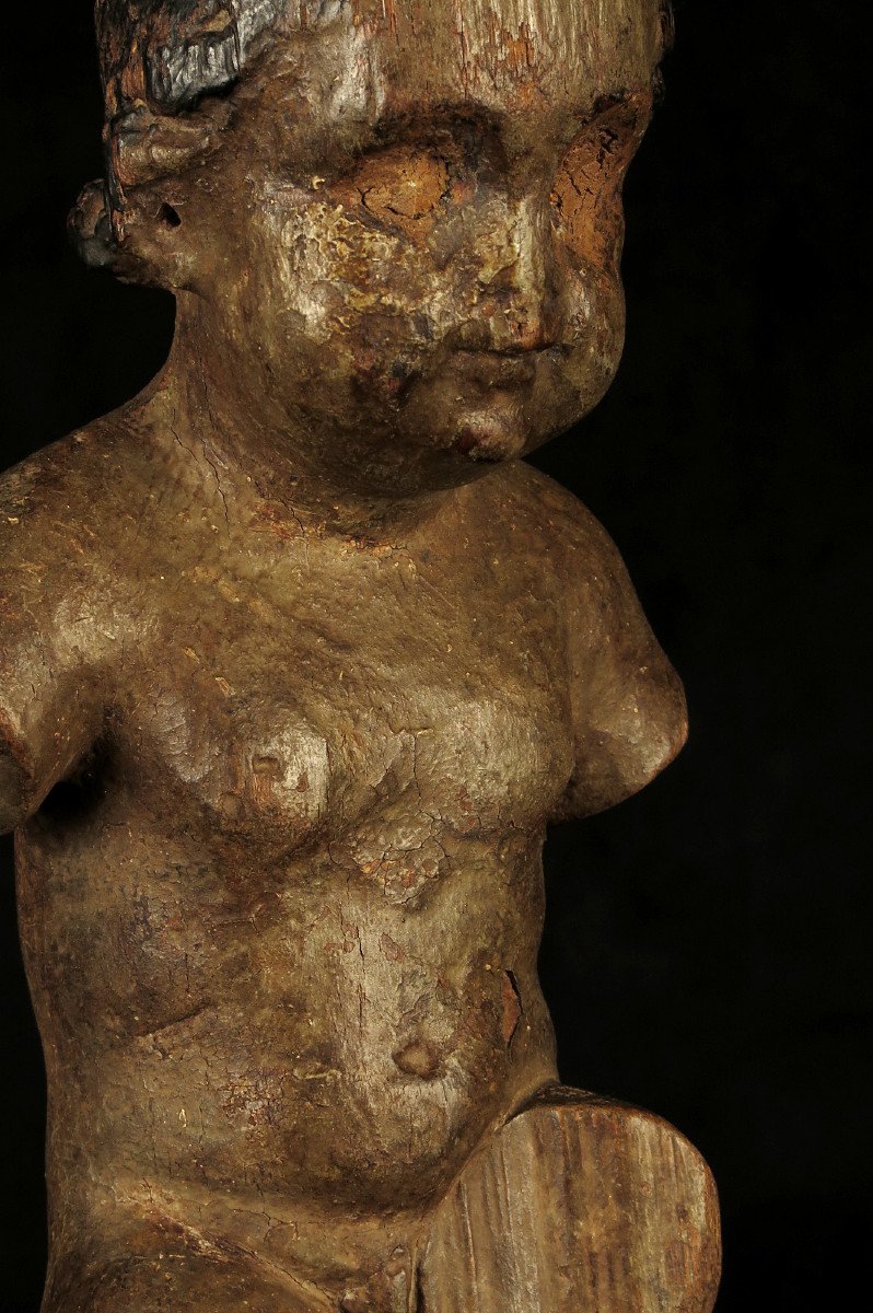 Ancient Christ Child In Polychrome Carved Wood, Circa 1700 / 17th 18th Century Sculpture-photo-7