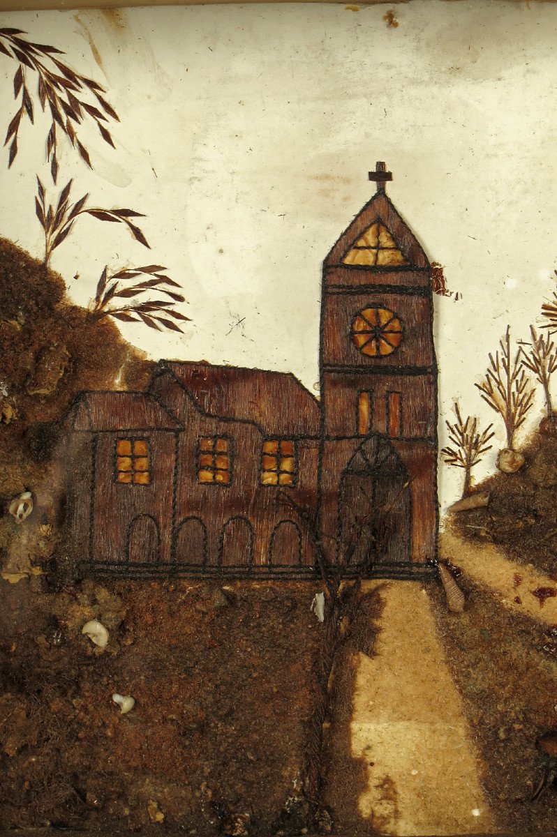 étonnant Et Ancien Diorama, Souvenir Mortuaire Vers 1880 / Cadre Cheveux Cabinet Curiosités-photo-1
