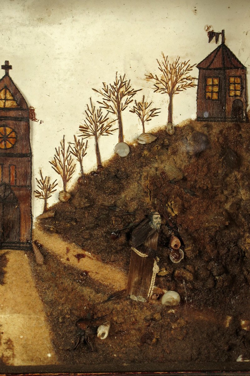 étonnant Et Ancien Diorama, Souvenir Mortuaire Vers 1880 / Cadre Cheveux Cabinet Curiosités-photo-2