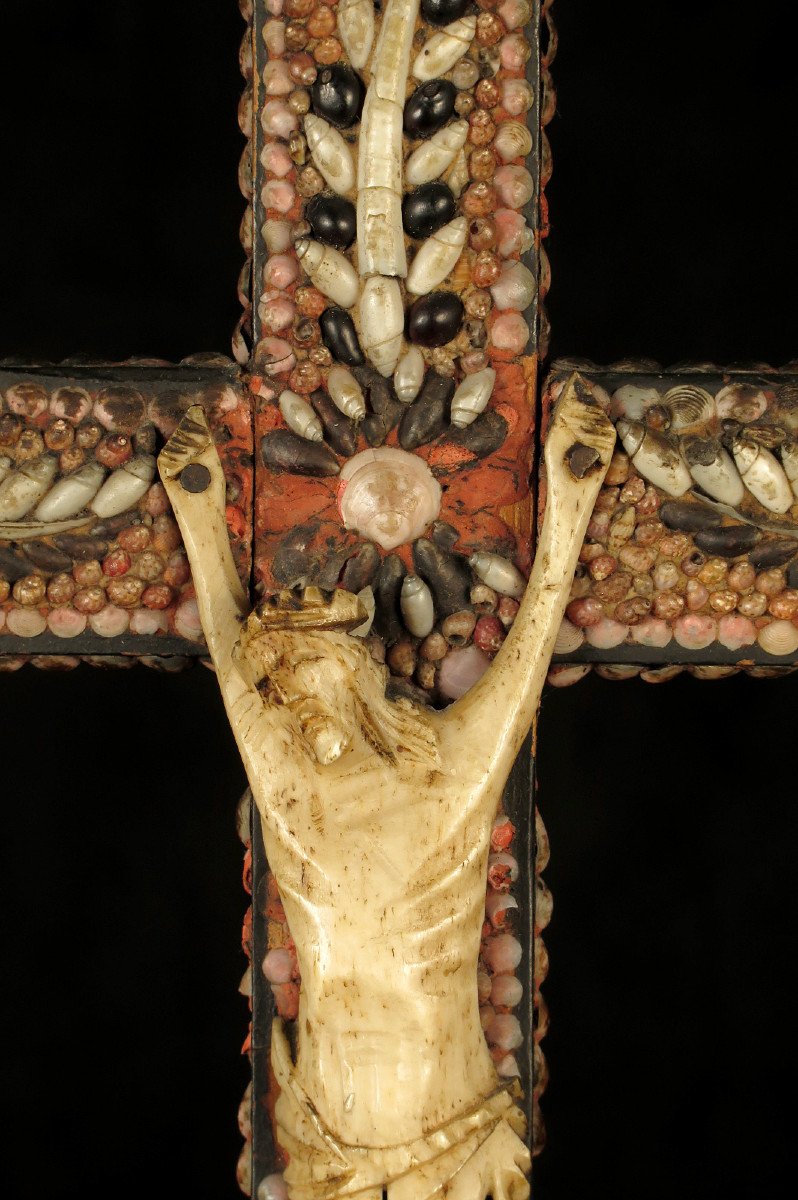 Lot Of Two Old Crosses, Folk Art Circa 1850 / Shell Bone Wood Sculpture-photo-5