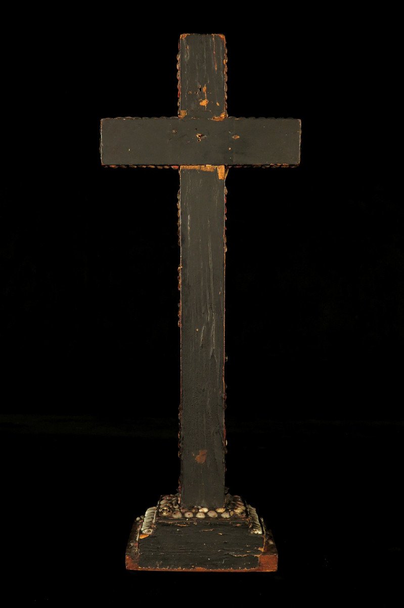 Lot Of Two Old Crosses, Folk Art Circa 1850 / Shell Bone Wood Sculpture-photo-7