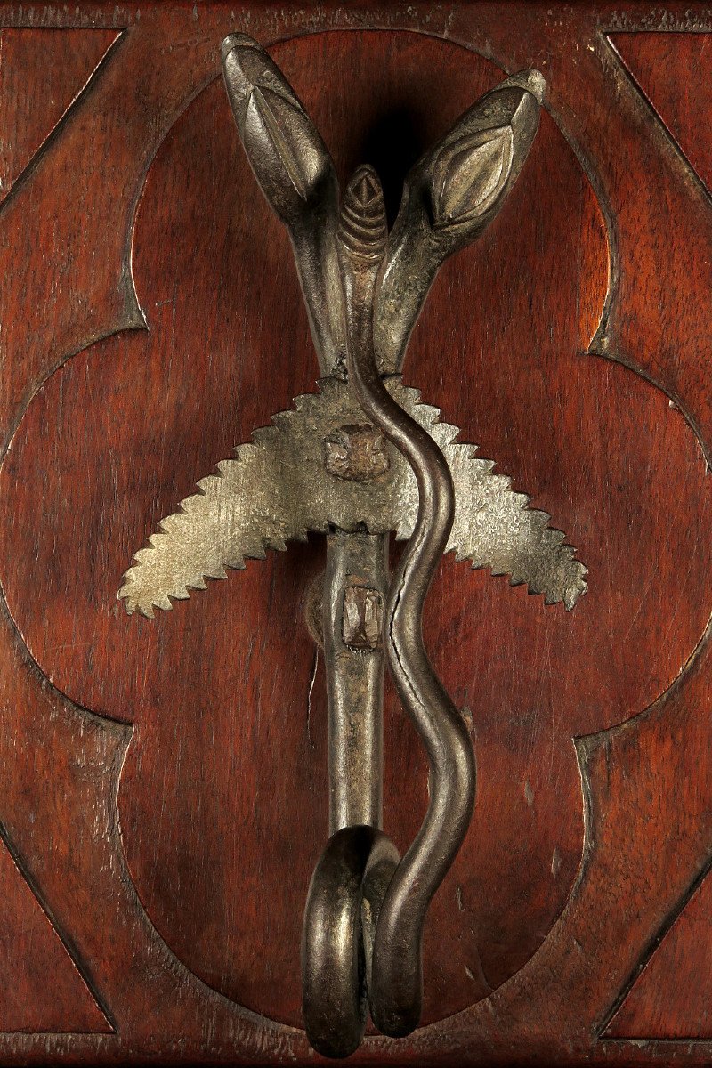 Ancient And Amazing Wrought Iron Door Knocker / Two-headed Snake Folk Art 18th Century-photo-2