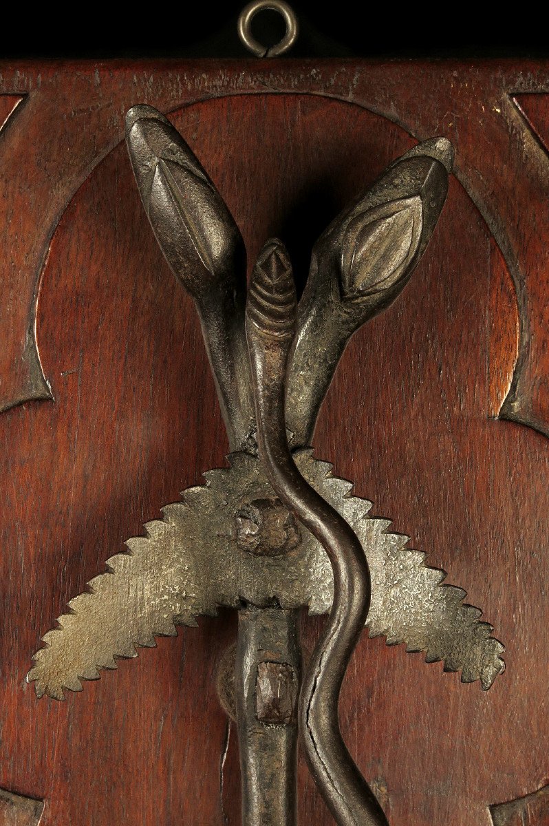 Ancient And Amazing Wrought Iron Door Knocker / Two-headed Snake Folk Art 18th Century-photo-3