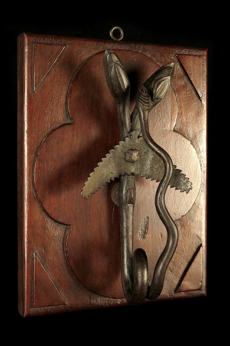 Ancient And Amazing Wrought Iron Door Knocker / Two-headed Snake Folk Art 18th Century-photo-1