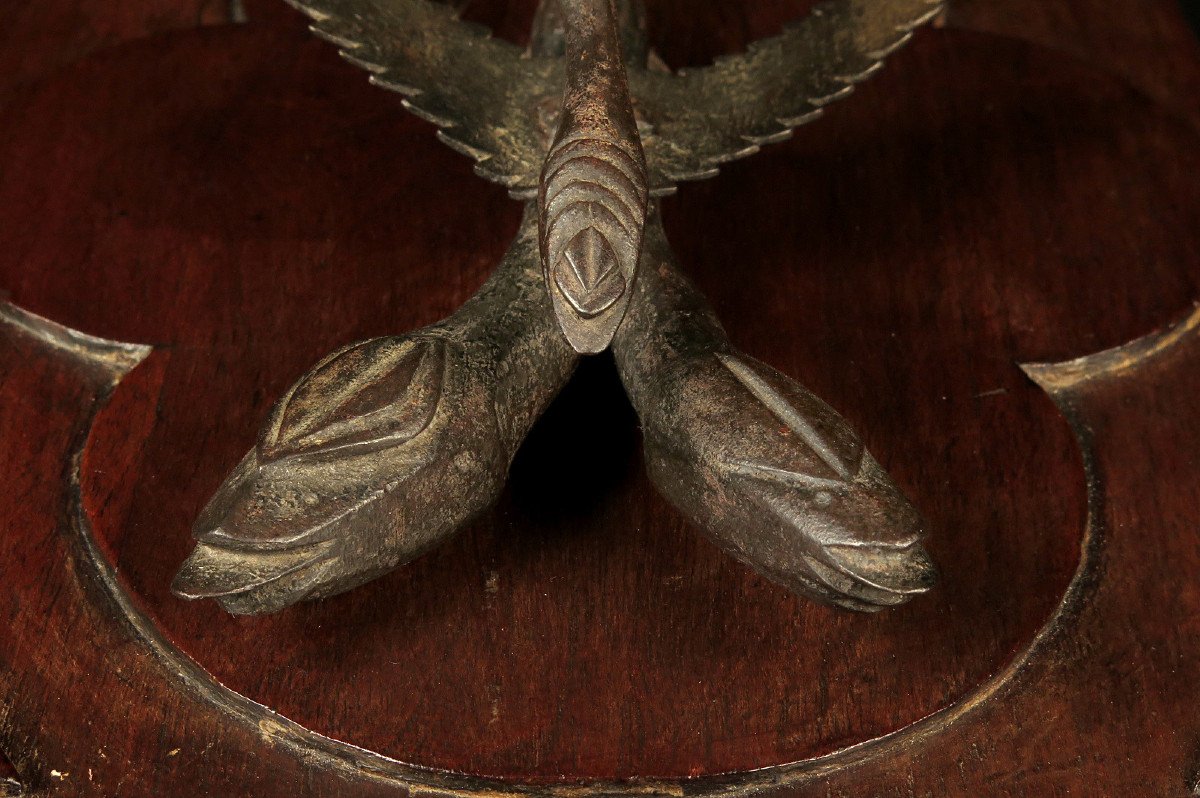 Ancient And Amazing Wrought Iron Door Knocker / Two-headed Snake Folk Art 18th Century-photo-4