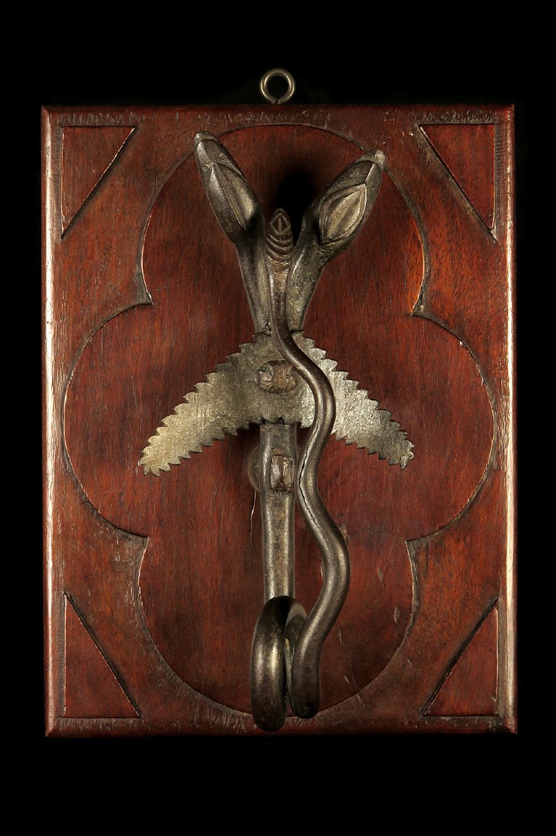 Ancient And Amazing Wrought Iron Door Knocker / Two-headed Snake Folk Art 18th Century