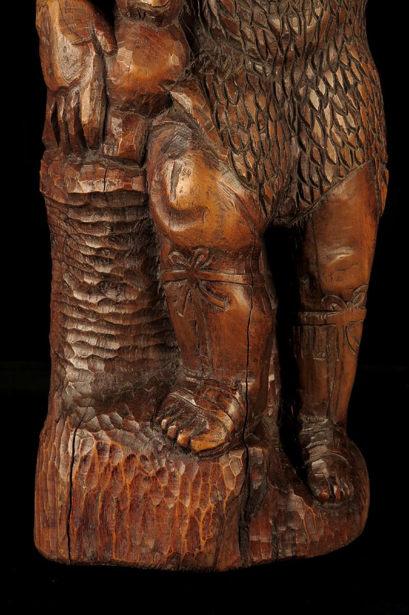 Ancienne Et étonnante Sculpture Sur Bois, Art Populaire Vers 1850 / Saint Jean En Chêne Agneau-photo-3