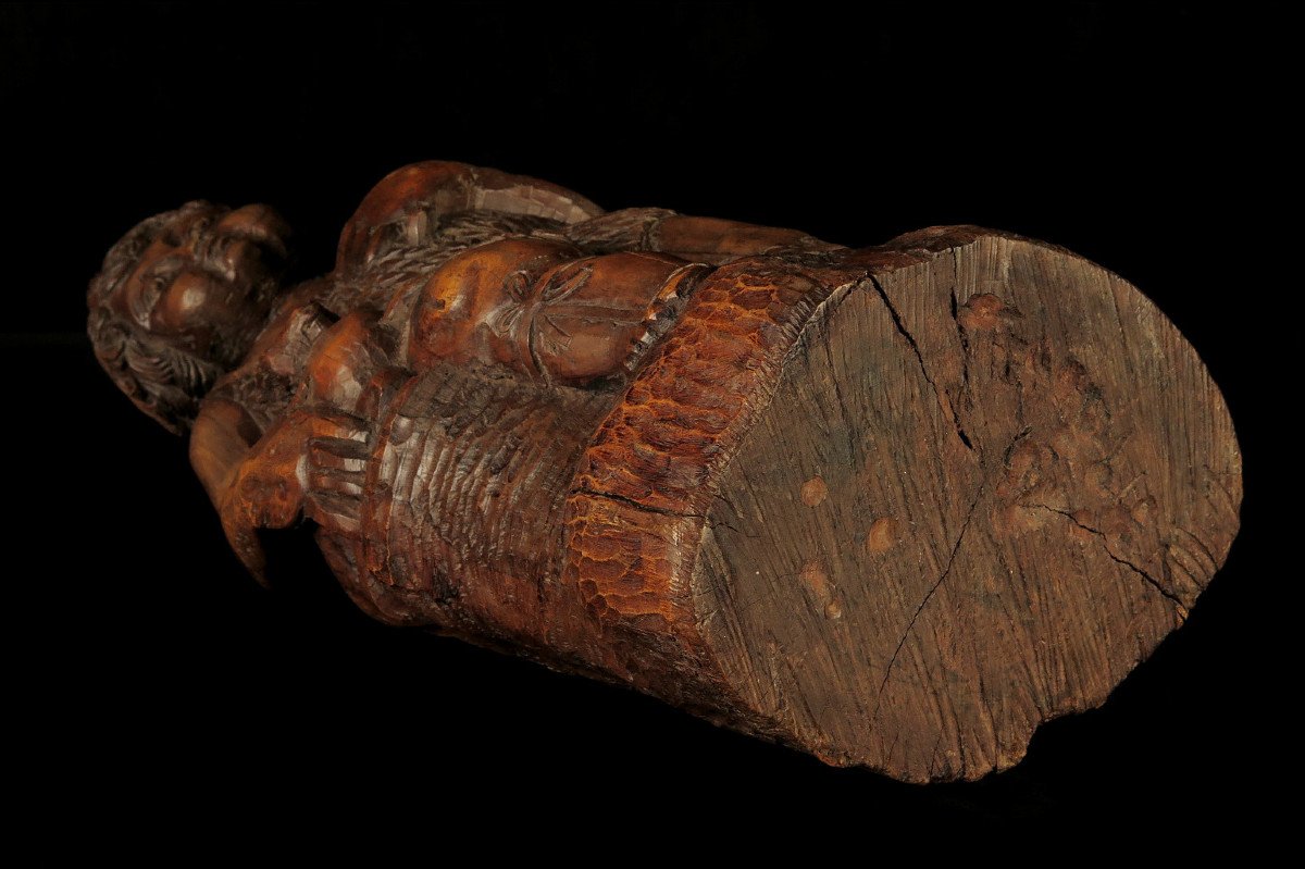 Ancienne Et étonnante Sculpture Sur Bois, Art Populaire Vers 1850 / Saint Jean En Chêne Agneau-photo-8