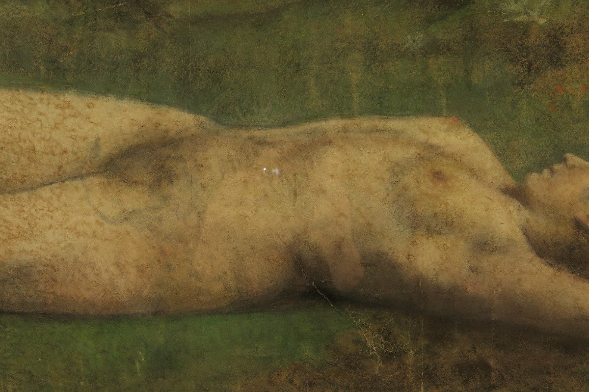 Wonderful And Old Vestige Of Pastel Drawing, Naked Woman In The Forest Circa 1880.-photo-4