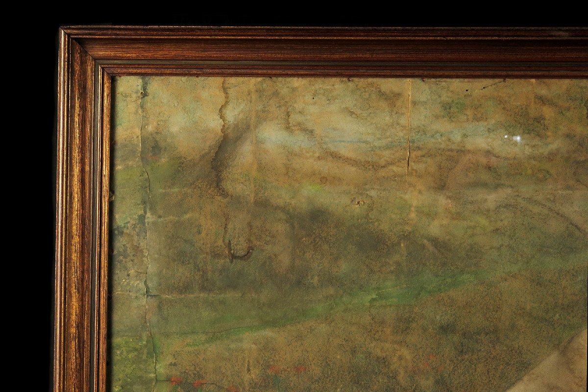 Merveilleux Et Ancien Vestige De Dessin Pastel, Femme Nue Dans La Foret Vers 1880.-photo-2