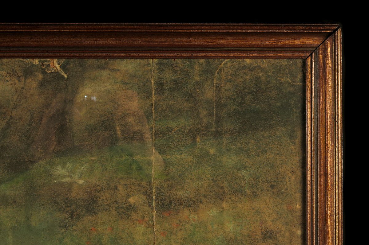 Merveilleux Et Ancien Vestige De Dessin Pastel, Femme Nue Dans La Foret Vers 1880.-photo-3