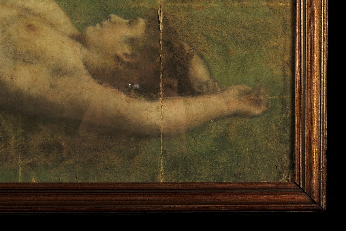 Merveilleux Et Ancien Vestige De Dessin Pastel, Femme Nue Dans La Foret Vers 1880.-photo-5