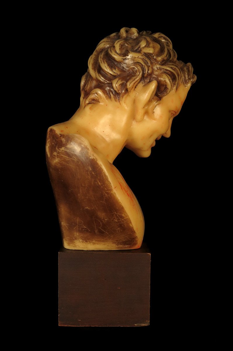 Rare Et Ancien Buste De Satyre Ou De Faune En Cire, Vers 1920 / Cabinet Curiosités-photo-5